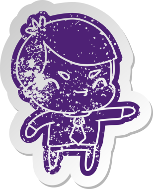 Bir insan tarafından çizilmiş kawaii 'nin eski bir karikatür çıkartması.