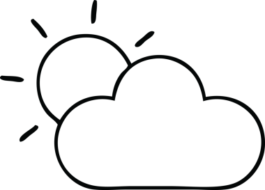 Bir insan tarafından çizilmiş güneş ve fırtına bulutu çizimi.