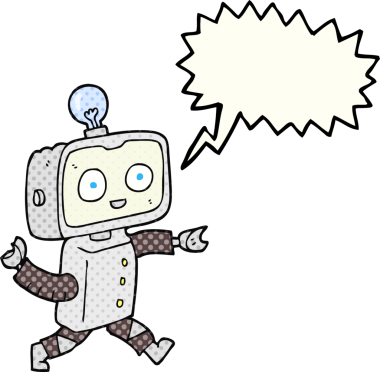 Bir insan tarafından çizilmiş serbest çizilmiş çizgi roman konuşma balonu çizgi film robotu