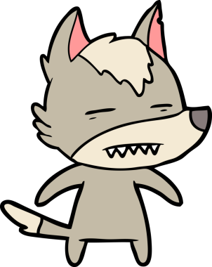 Bir insan tarafından çizilen dişleri gösteren bir kurt çizgi filmi.