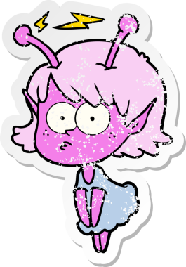 Bir insan tarafından çizilmiş uzaylı bir kızın sıkıntılı çıkartması.