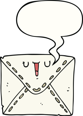 bir insan tarafından çizilmiş konuşma baloncuklu karikatür zarfı