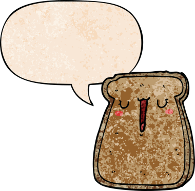 Konuşma baloncuğu olan bir çizgi film tostu insan tarafından çizilmiş retro doku.