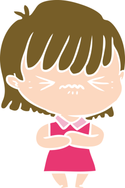 Bir insan tarafından çizilmiş düz renkli çizgi film kızı.