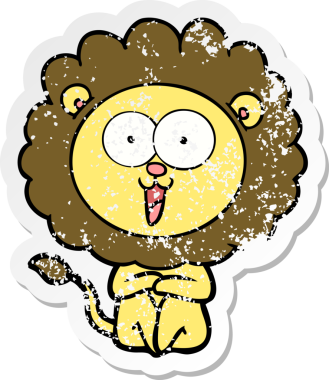 Bir insan tarafından çizilmiş mutlu çizgi film aslanının sıkıntılı çıkartması.