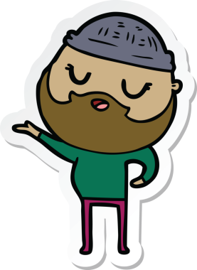 Bir insan tarafından çizilmiş sakallı bir karikatür adamın çıkartması.