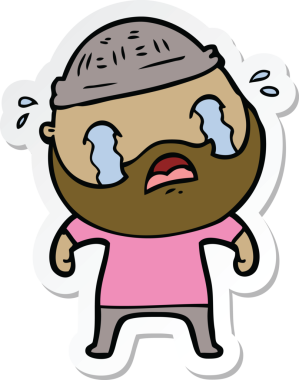 Bir insan tarafından çizilmiş ağlayan sakallı bir adamın çıkartması.