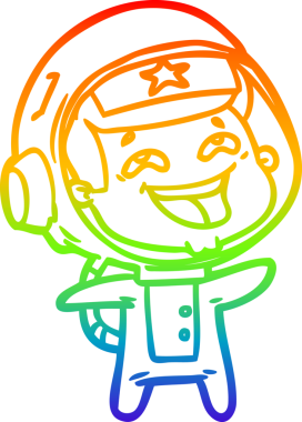 Gökkuşağı gradyan çizgi çizimi Bir insan tarafından çizilmiş gülen astronot