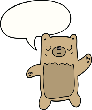 Bir insan tarafından çizilmiş konuşma balonlu çizgi film ayısı.