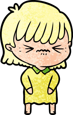 Bir insan tarafından çizilmiş kızgın çizgi film kızı.