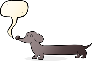 bir insan tarafından çizilmiş konuşma balonlu çizgi film dachshund 'u