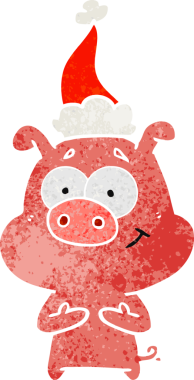 Mutlu el çizimi, Noel Baba şapkası takan bir domuzun insan tarafından çizilmiş eski çizgi filmi.