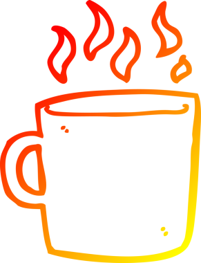 Bir insan tarafından çizilmiş sıcak bir fincan kahvenin sıcak çizgi çizimi