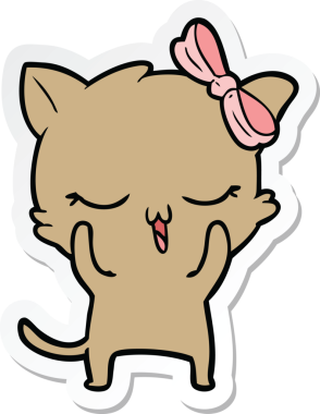 Bir insan tarafından çizilmiş kafasında fiyonk olan çizgi film kedisinin çıkartması.