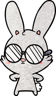 Bir insan tarafından çizilmiş gözlüklü sevimli çizgi film tavşanı.