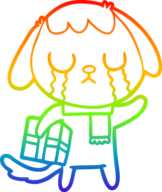 Gökkuşağı gradyan çizimi bir insan tarafından çizilmiş şirin bir çizgi köpeğin ağlaması.