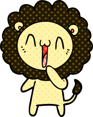 Bir insan tarafından çizilmiş mutlu çizgi film aslanı.