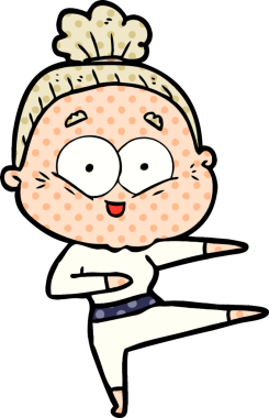 Bir insan tarafından çizilmiş mutlu yaşlı kadın çizgi filmi.