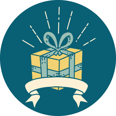 Bir insan tarafından çizilmiş dövme stili bir Noel hediyesi.