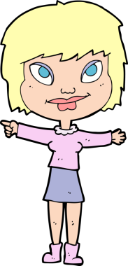 Bir insan tarafından çizilmiş çizgi film kadını.