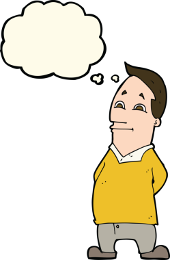 Bir insan tarafından çizilmiş düşünce balonlu çizgi film dostu bir adam.