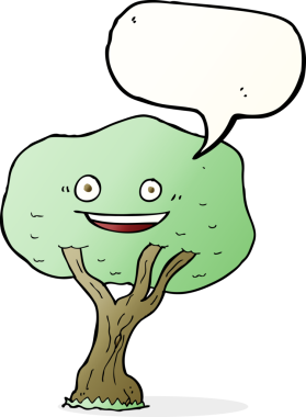 Bir insan tarafından çizilmiş konuşma balonlu çizgi film ağacı.