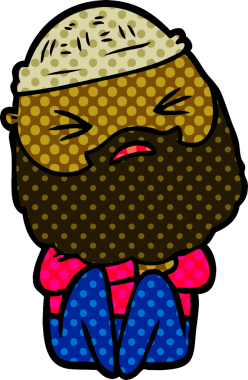 Bir insan tarafından çizilmiş sakallı bir çizgi film adamı.