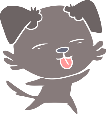 Bir insan tarafından çizilmiş düz renkli çizgi film köpeği.