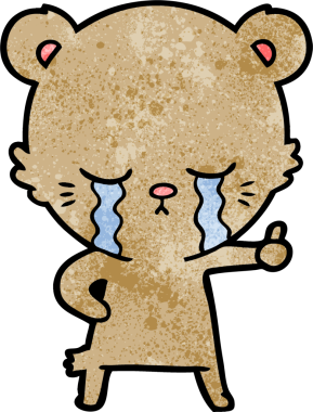 Ağlayan çizgi film ayısı bir insan tarafından çizilmiş baş parmağını kaldırıyor.