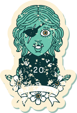 Retro Dövme Biçimi Bir insan tarafından çizilmiş 20 zarlı yarı ork düzenbaz karakter