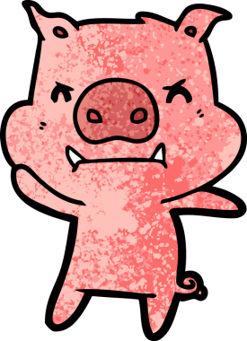 Bir insan tarafından çizilmiş kızgın çizgi film domuzu.