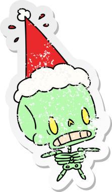 Bir insan tarafından çizilmiş kawaii iskeletinin hüzünlü çıkartması.