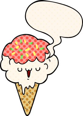 Bir insan tarafından çizilmiş çizgi roman tarzında konuşma baloncuklu çizgi film dondurması.