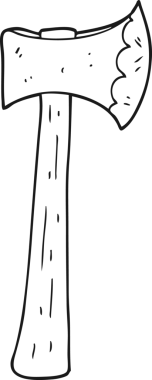 Bir insan tarafından çizilmiş siyah beyaz bir balta.