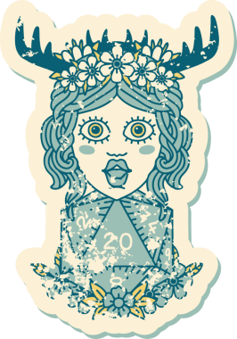 Retro Dövme Tarzı İnsan Druid Bir insan tarafından çizilmiş doğal yirmi zar ile