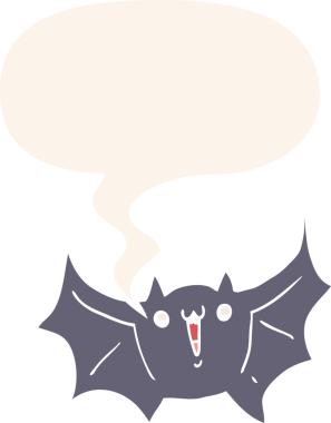 çizgi film mutlu vampir yarasa konuşma baloncuğu ile bir insan tarafından çizilmiş retro tarzı