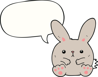 Bir insan tarafından çizilmiş konuşma balonlu çizgi film tavşanı.