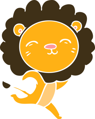 Bir insan tarafından çizilmiş düz renkli çizgi film aslanı