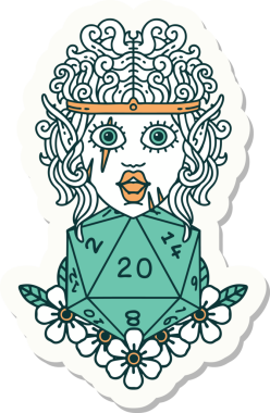 Bir insan tarafından çizilmiş 20 zarlı elf barbar karakterinin çıkartması.