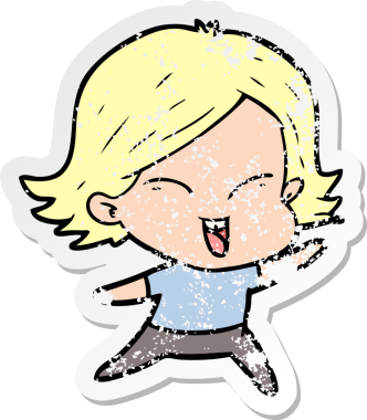 Bir insan tarafından çizilmiş mutlu bir çizgi film kızının sıkıntılı çıkartması.