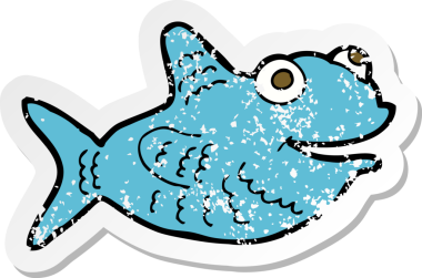 Bir insan tarafından çizilmiş mutlu bir balığın gerilimli çıkartması.