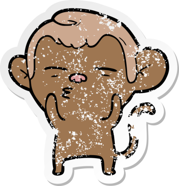 Bir insan tarafından çizilmiş şüpheli bir maymunun sıkıntılı çıkartması.