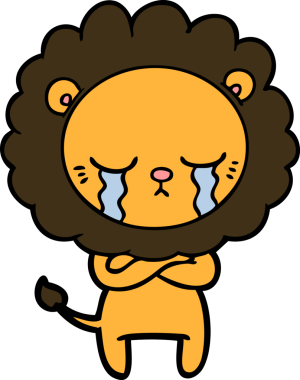 Bir insan tarafından çizilmiş ağlayan çizgi film aslanı.