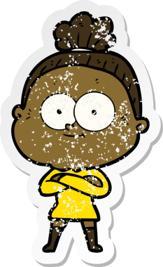 Bir insan tarafından çizilmiş mutlu, yaşlı bir kadının sıkıntılı çıkartması.