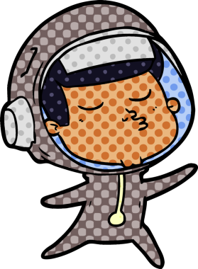 Bir insan tarafından çizilmiş kendine güvenen bir astronot çizgi filmi.