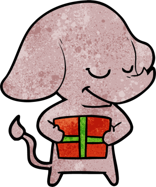 Bir insan tarafından çizilmiş, gülümseyen bir fil.