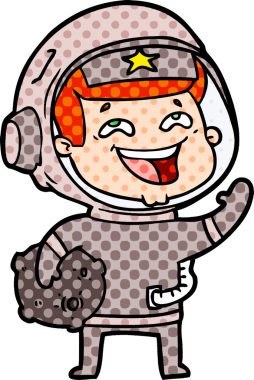 Bir insan tarafından çizilmiş gülen astronot çizgi filmi.