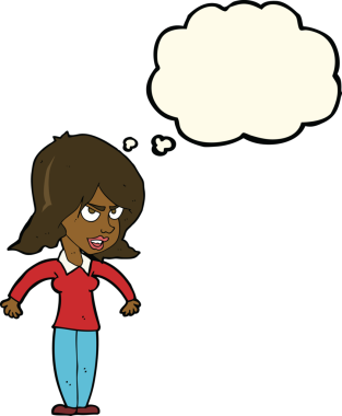 Düşünce baloncuğu bir insan tarafından çizilmiş kaba kadın çizgi filmi.