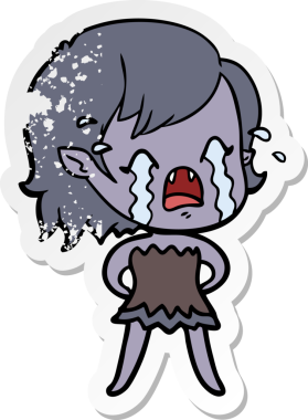 Bir insan tarafından çizilmiş ağlayan vampir bir karikatür çıkartması.