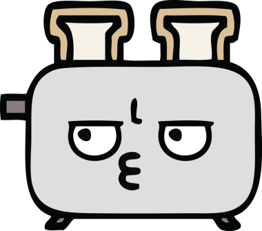 Bir insan tarafından çizilmiş bir tost makinesi karikatürü.